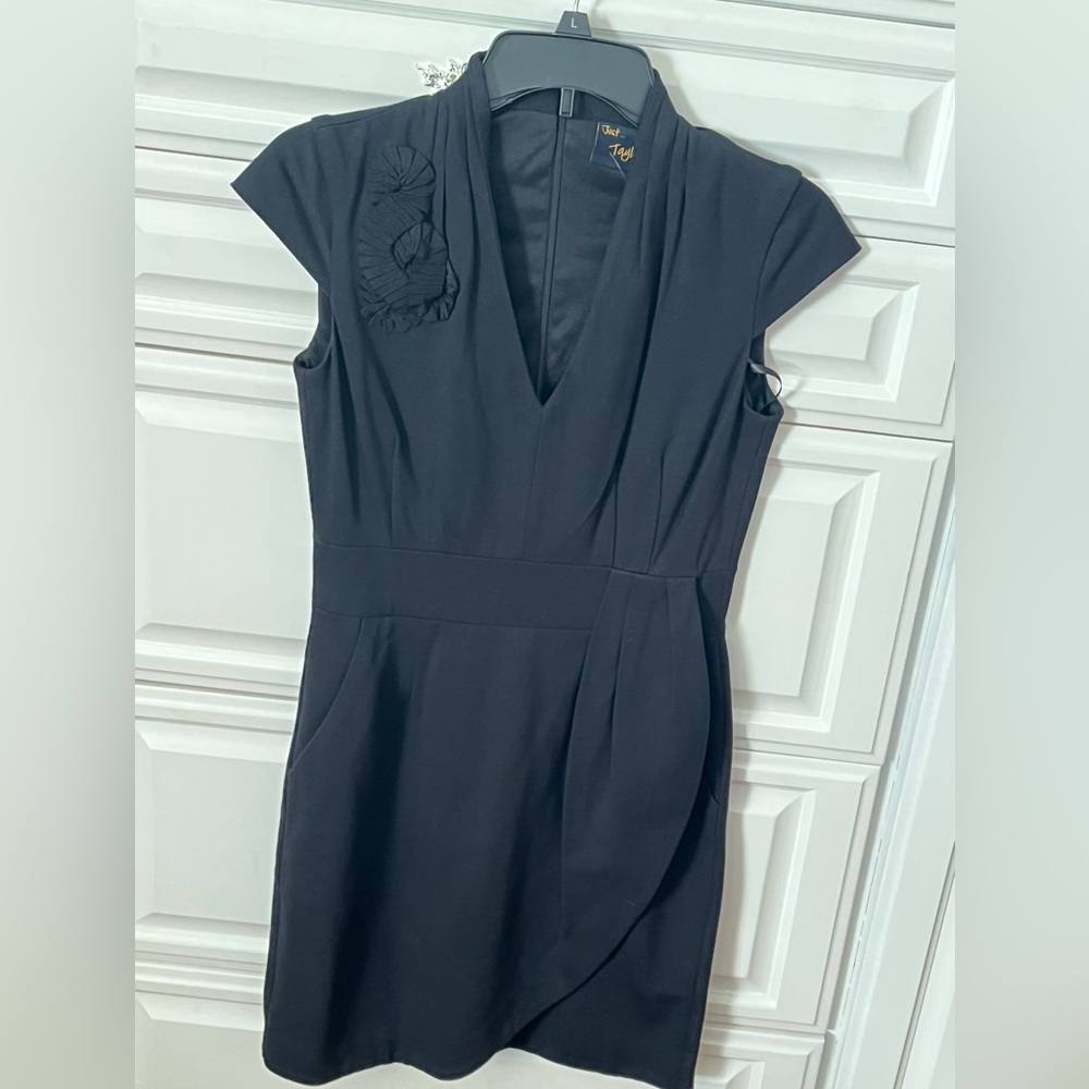 Black dress with ribbon detail on shoulder.NEW